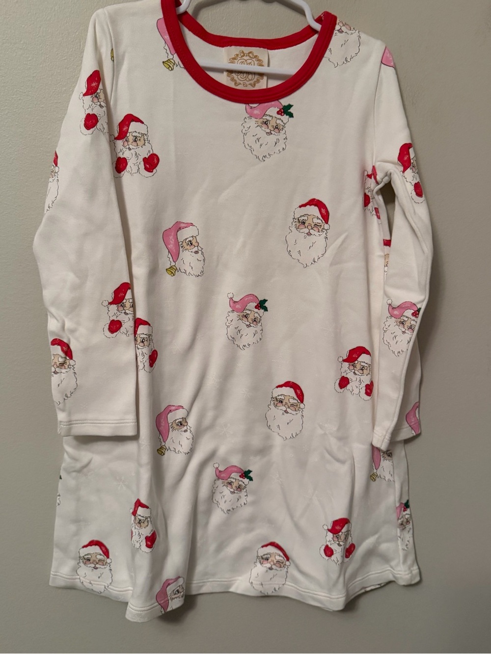 The Beaufort Bonnet Company White Santa Print Long Sleeve Polly Play Dress